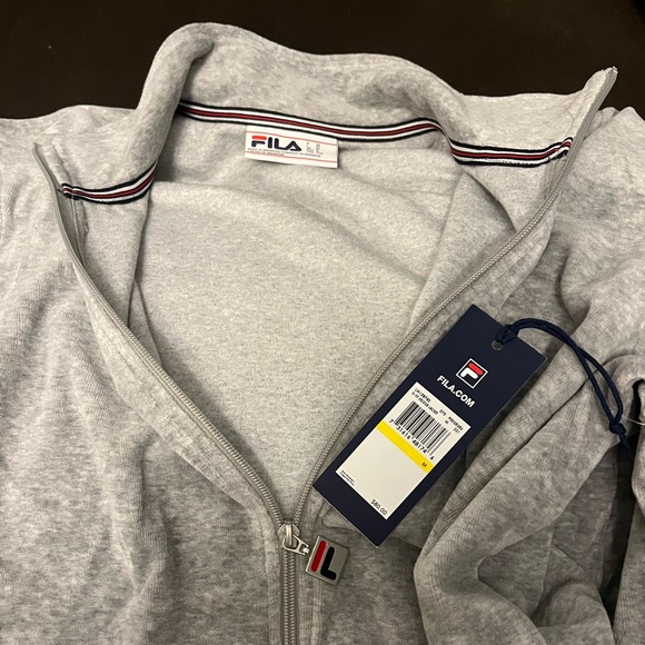 ***NEW Fila Heather Grey VELOUR Track Jacket with logo and weighted zipper (M) - Picture 10 of 16